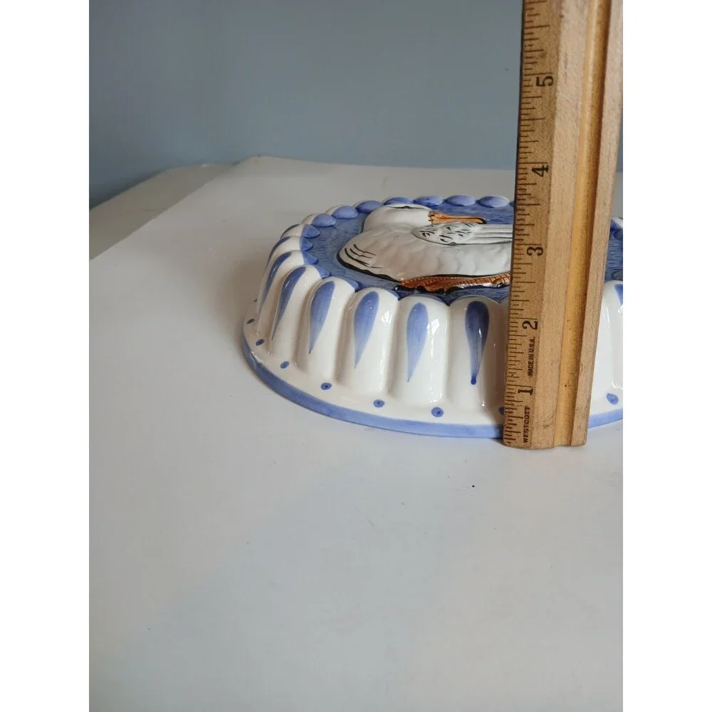 Sigma Tastesetter Goose Pottery Baking Mold Wall Decor Blue White Ceramic Jello